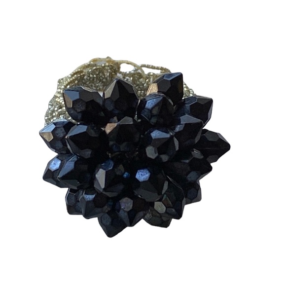Vintage Handmade Black Facet Beaded Stretch Band Ring Woman’s Jewelry Artesian - Picture 7 of 7